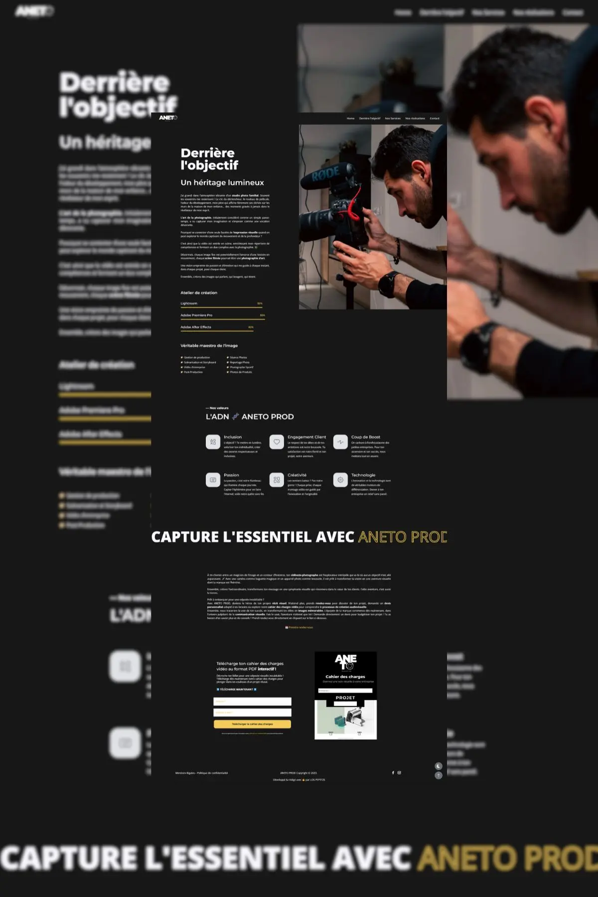 Capture d'écran d'une page de site web créée pour un client qui détient une société de production audiovisuelle à Toulouse.